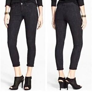 Free People Skinny Black Jacquard Floral Mid-Rise‎ Skinny Pants Size 25